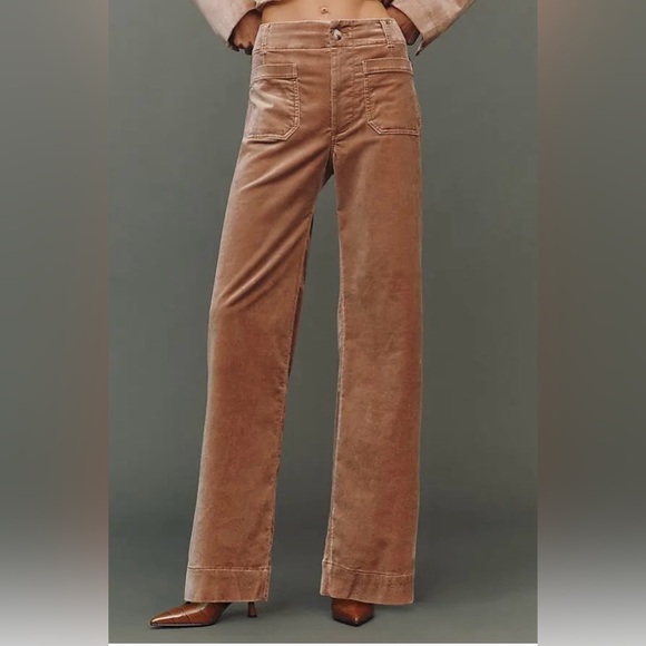 Maeve/Anthropologie The Colette Full-Length Wide Leg Velvet Pants Taupe 30. NWT